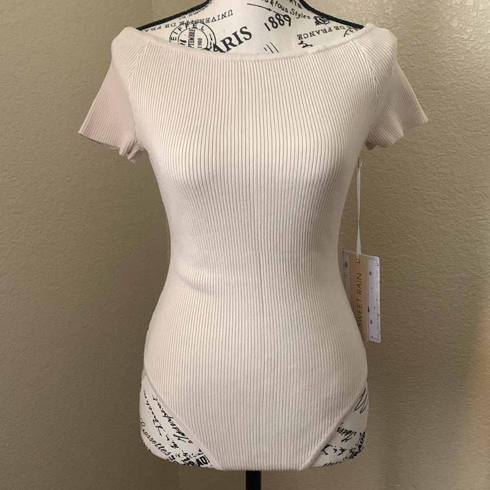 Sweet Rain Tan Ribbed Bodysuit One Piece